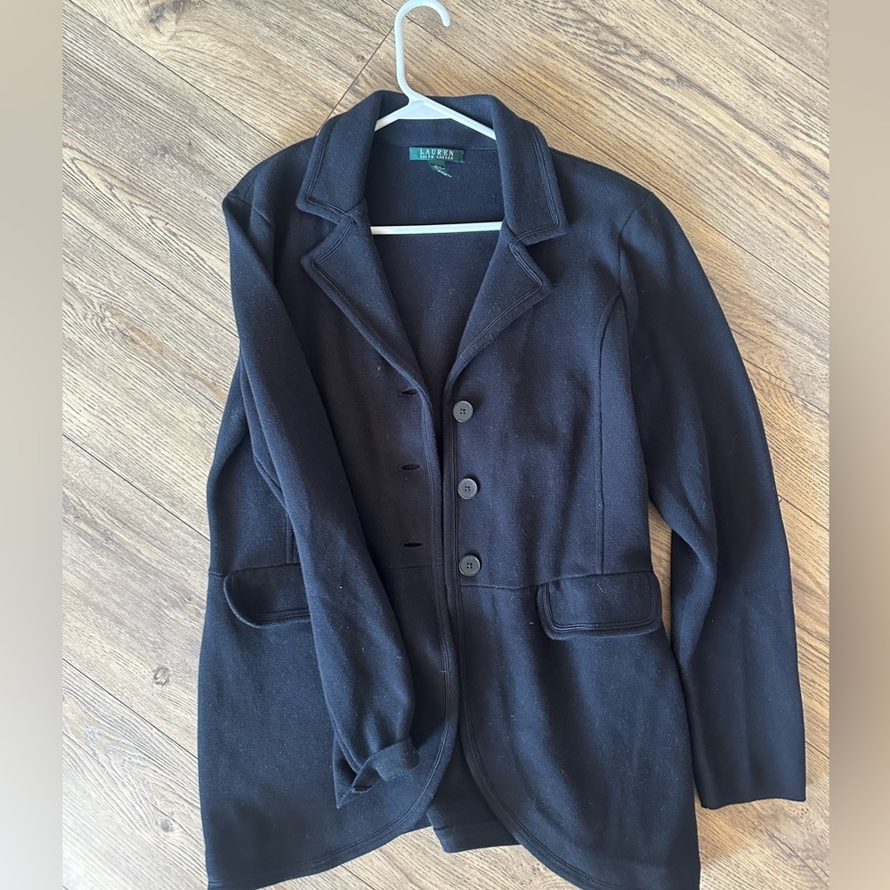 LAUREN Ralph Lauren Women's Black Blazer size L 100% cotton